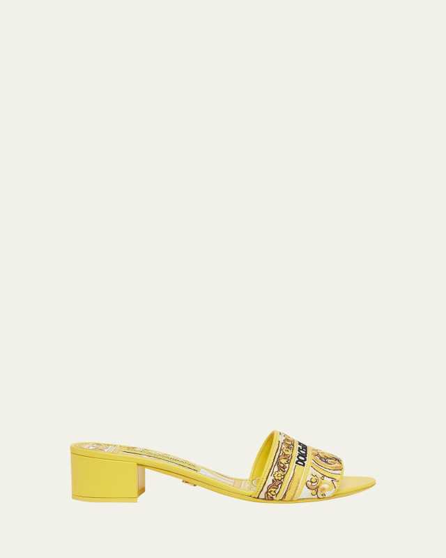 Karol Embroidered Block-Heel Slide Sandals